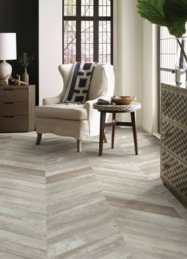 wood look tile flooring in a bright Melbourne, FL, living room