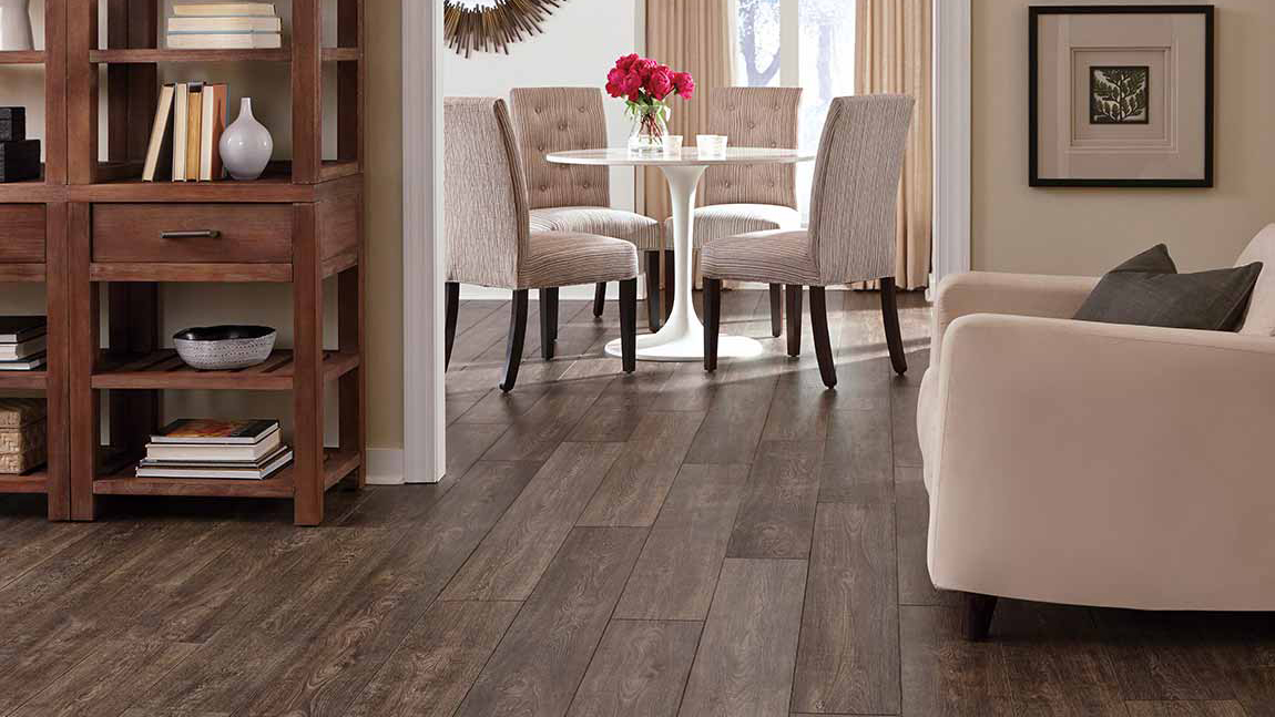 Laminate floors in a dining room.